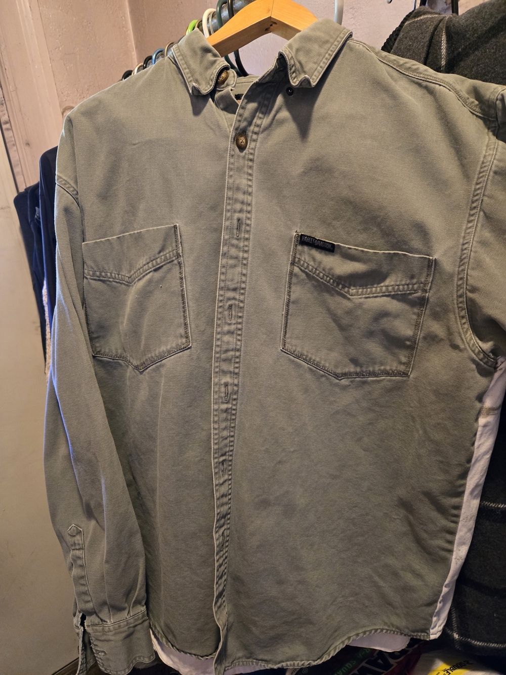 Harley-Davidson Olive Green Casual Button-Down Shirt
